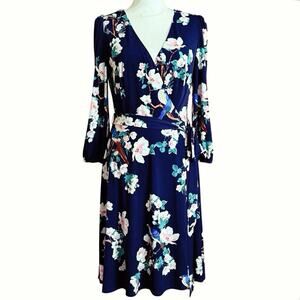 Eliza J wrap style floral print dress stretch slinky knit women's size 10